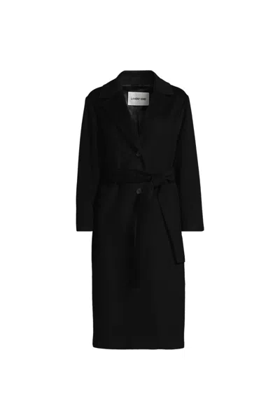 Lands' End Women's Wool Wrap Long Coat In Black