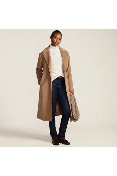Lands' End Women's Wool Wrap Long Coat In Brown