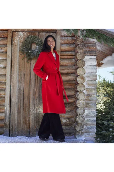 Lands' End Women's Wool Wrap Long Coat In Red