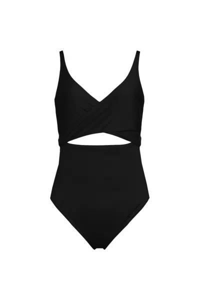 Lands' End Women's Wrap Monokini High Leg One Piece Swimsuit In Black
