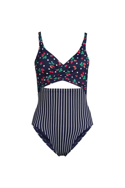 Lands' End Women's Wrap Monokini High Leg One Piece Swimsuit In Blue