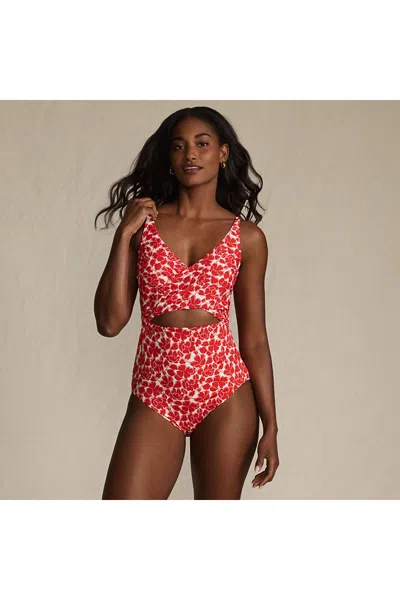 Lands' End Women's Wrap Monokini High Leg One Piece Swimsuit In Red