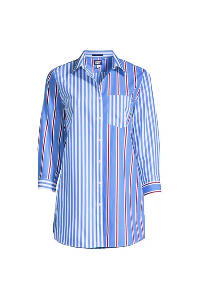 Lands' End Women's Wrinkle Free No Iron 3/4 Sleeve Tunic Top In Blue
