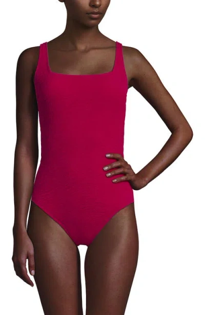 Lands' End Womens Boucle Square Neck Scoop Back One Piece Swimsuit In Red