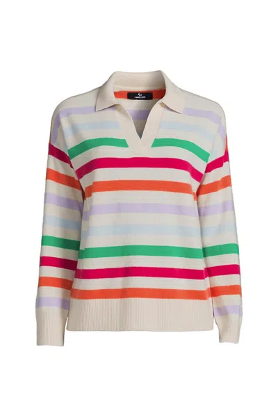 Lands' End Womens Cashmere Long Sleeve Polo In Ivory