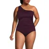 Lands' End Womens Chlorine Resistant Shirred One Shoulder One Piece Swimsuit Removable Adjustable St In Black