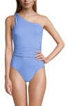 Lands' End Womens Chlorine Resistant Shirred One Shoulder One Piece Swimsuit Removable Adjustable St In Blue
