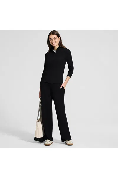 Lands' End Womens Drapey Rib High Rise Wide Leg Pants In Black