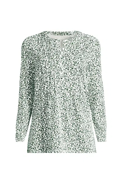 Lands' End Womens Long Sleeve Lightweight Jersey Pintuck Button Tunic Blouse In Green