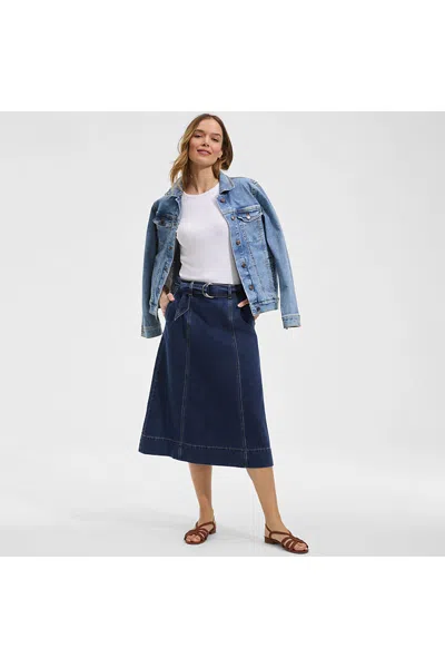 Lands' End Womens Petite Soft Denim A-line Midi Skirt In Blue