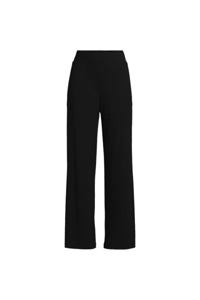 Lands' End Womens Plus Size Drapey Rib High Rise Wide Leg Pants In Black