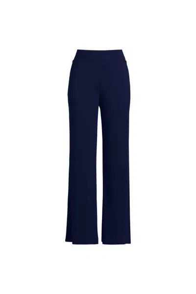 Lands' End Womens Plus Size Drapey Rib High Rise Wide Leg Pants In Blue