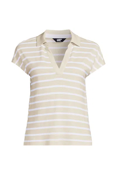 Lands' End Womens Plus Size Linen Blend Johnny Collar Polo In Neutral