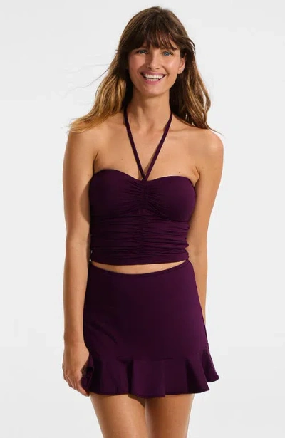 Lands' End Womens Plus Size Ruched Halter Midkini Top In Purple