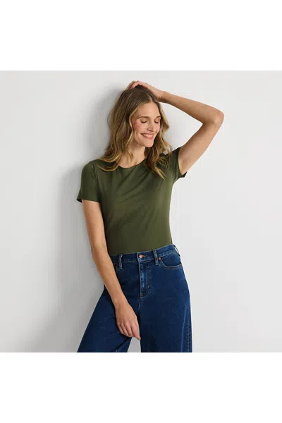 Lands' End Womens Short Sleeve Tugless Double Layer Crew Neck Knit Top In Green