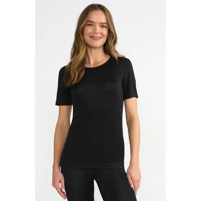 Lands' End Womens' Silk Interlock Short Sleeve Crewneck Long Underwear Thermal Baselayer Top In Black