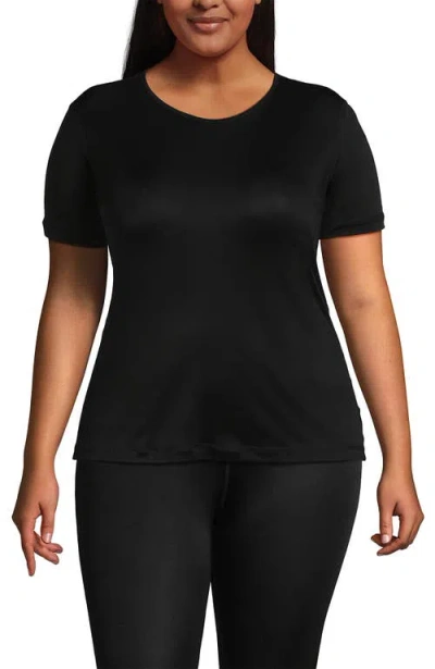 Lands' End Womens' Silk Interlock Short Sleeve Crewneck Long Underwear Thermal Baselayer Top In Black
