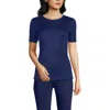 Lands' End Womens' Silk Interlock Short Sleeve Crewneck Long Underwear Thermal Baselayer Top In Blue