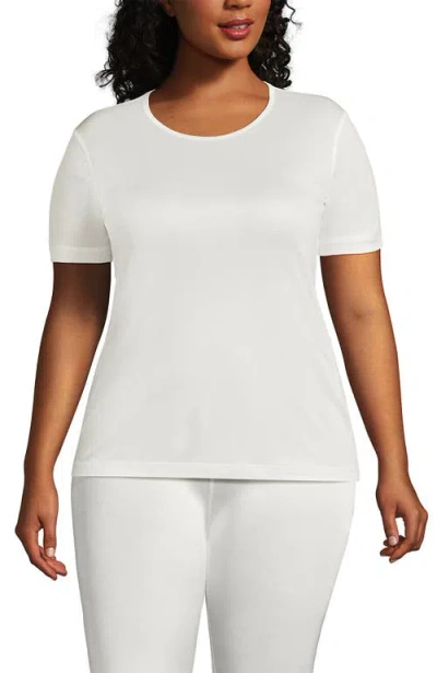 Lands' End Womens' Silk Interlock Short Sleeve Crewneck Long Underwear Thermal Baselayer Top In White