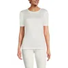 Lands' End Womens' Silk Interlock Short Sleeve Crewneck Long Underwear Thermal Baselayer Top In White