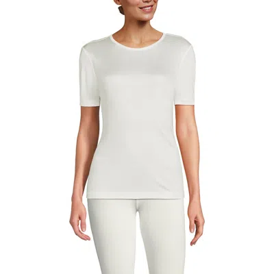 Lands' End Womens' Silk Interlock Short Sleeve Crewneck Long Underwear Thermal Baselayer Top In White