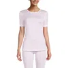 Lands' End Womens' Silk Interlock Short Sleeve Crewneck Long Underwear Thermal Baselayer Top In White