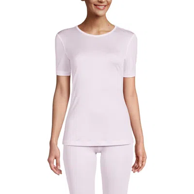 Lands' End Womens' Silk Interlock Short Sleeve Crewneck Long Underwear Thermal Baselayer Top In White