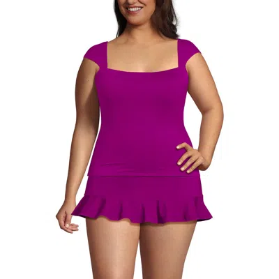 Lands' End Womens Square Neck Underwire Square Back Tankini Swimsuit Top In Purple