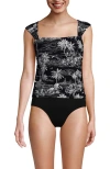 Lands' End Womens Square Neck Underwire Square Back Tankini Swimsuit Top In Black Tropical Scene