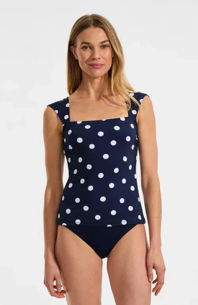 Lands' End Womens Square Neck Underwire Square Back Tankini Swimsuit Top In Blue