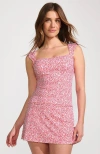 Lands' End Womens Square Neck Underwire Square Back Tankini Swimsuit Top In Coral Rose/white Ditsy Lilies