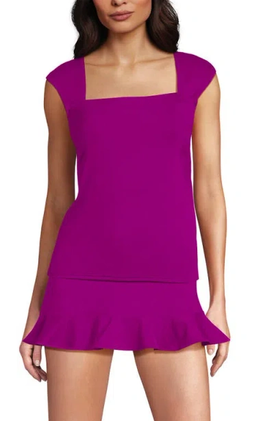 Lands' End Womens Square Neck Underwire Square Back Tankini Swimsuit Top In Purple
