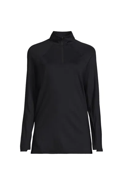Lands' End Womens Sunshade Upf50 Quickdry Long Sleeve Quarter Zip Tunic Swim Cover-up In Black