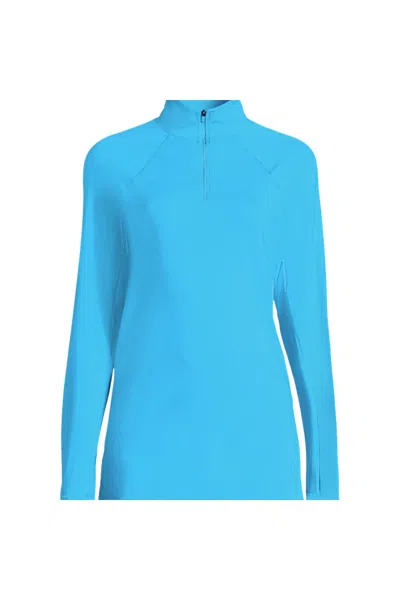 Lands' End Womens Sunshade Upf50 Quickdry Long Sleeve Quarter Zip Tunic Swim Cover-up In Blue