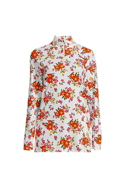 Lands' End Womens Sunshade Upf50 Quickdry Long Sleeve Quarter Zip Tunic Swim Cover-up In White