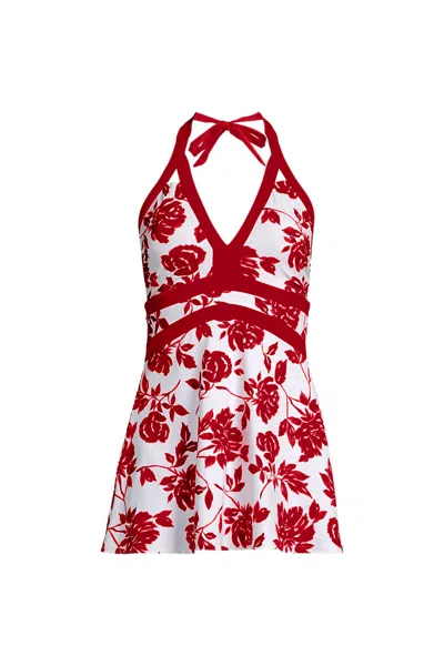 Lands' End Womens V-neck Halter Mini Swim Dress In Red