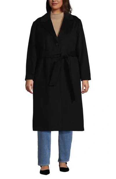Lands' End Plus Size Wool Wrap Long Coat In Black