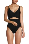 Lands' End Wrap Monokini High Leg One Piece Swimsuit In Black