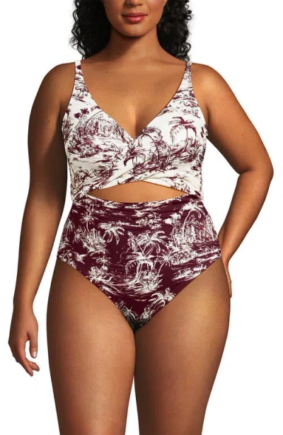 LANDS' END LANDS' END WRAP MONOKINI HIGH LEG ONE PIECE SWIMSUIT