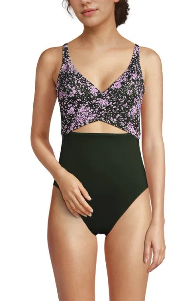 Lands' End Wrap Monokini High Leg One Piece Swimsuit In Purple