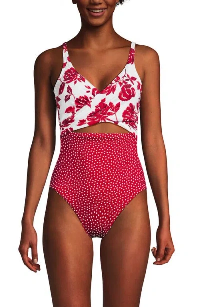 Lands' End Wrap Monokini High Leg One Piece Swimsuit In Red