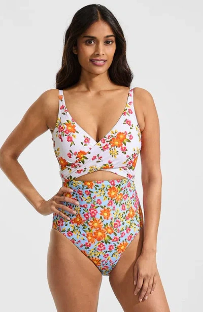 Lands' End Wrap Monokini High Leg One Piece Swimsuit In Multi