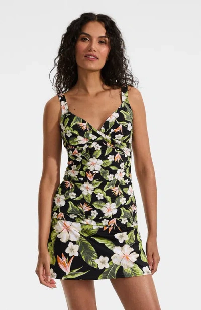 Lands' End Wrap Underwire Tankini Top Swimsuit In Green