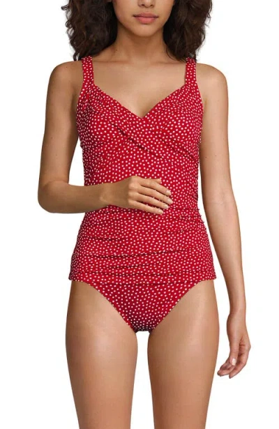 Lands' End Wrap Underwire Tankini Top Swimsuit In Red