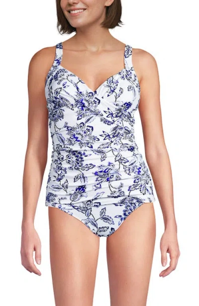 Lands' End Wrap Underwire Tankini Top Swimsuit In Blue