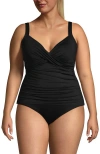 Lands' End Wrap Underwire Tankini Top Swimsuit In Black
