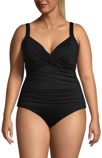 Lands' End Wrap Underwire Tankini Top Swimsuit In Black