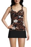 Lands' End Wrap Underwire Tankini Top Swimsuit In Black Floral Palm