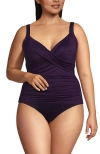 Lands' End Wrap Underwire Tankini Top Swimsuit In Blackberry