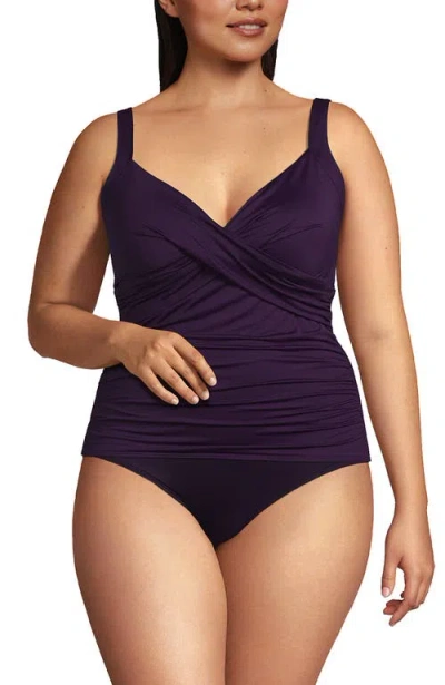 Lands' End Wrap Underwire Tankini Top Swimsuit In Blackberry